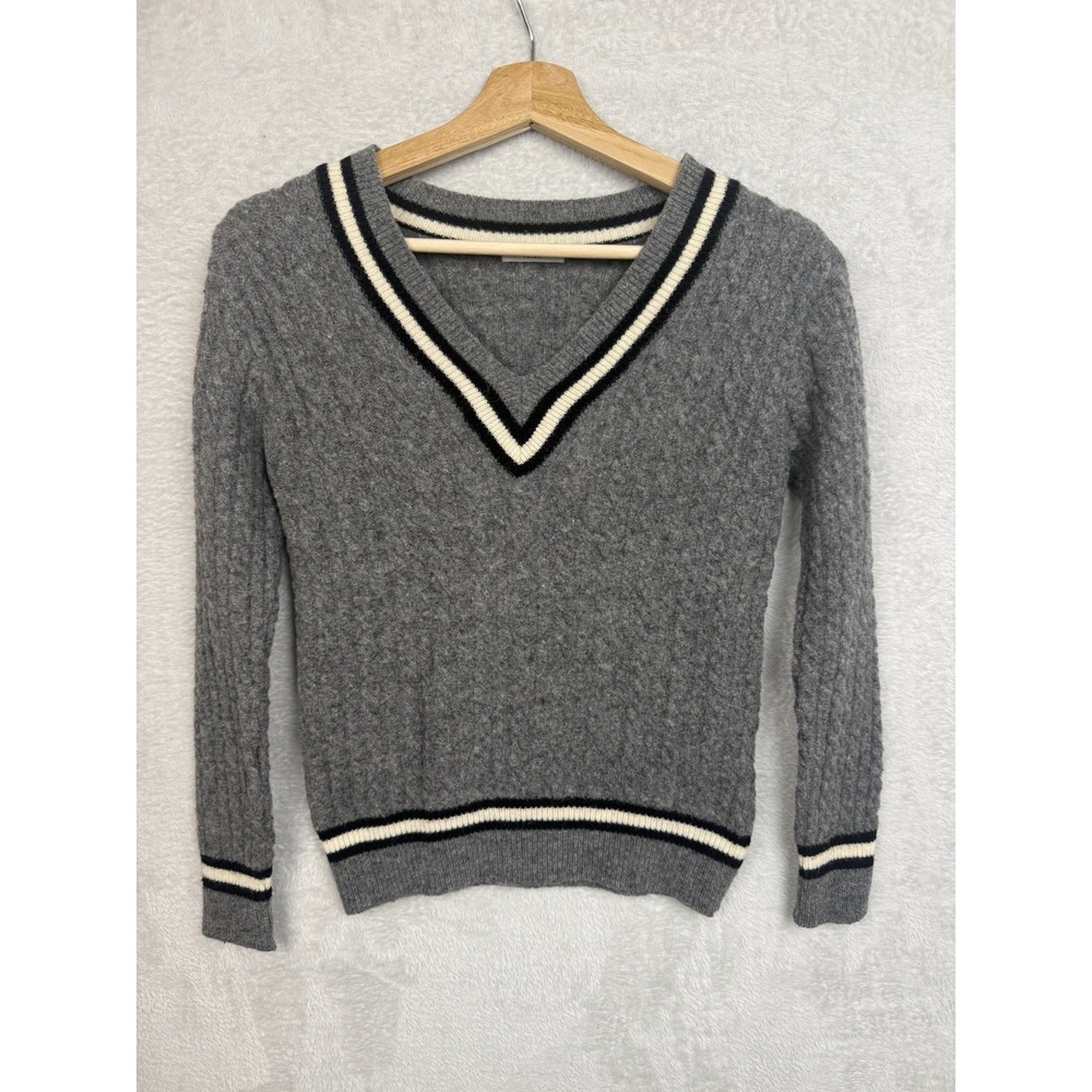 Iena Wool Blend Cable Knit Varsity Japanese Sweater Classic V-Neck Academia